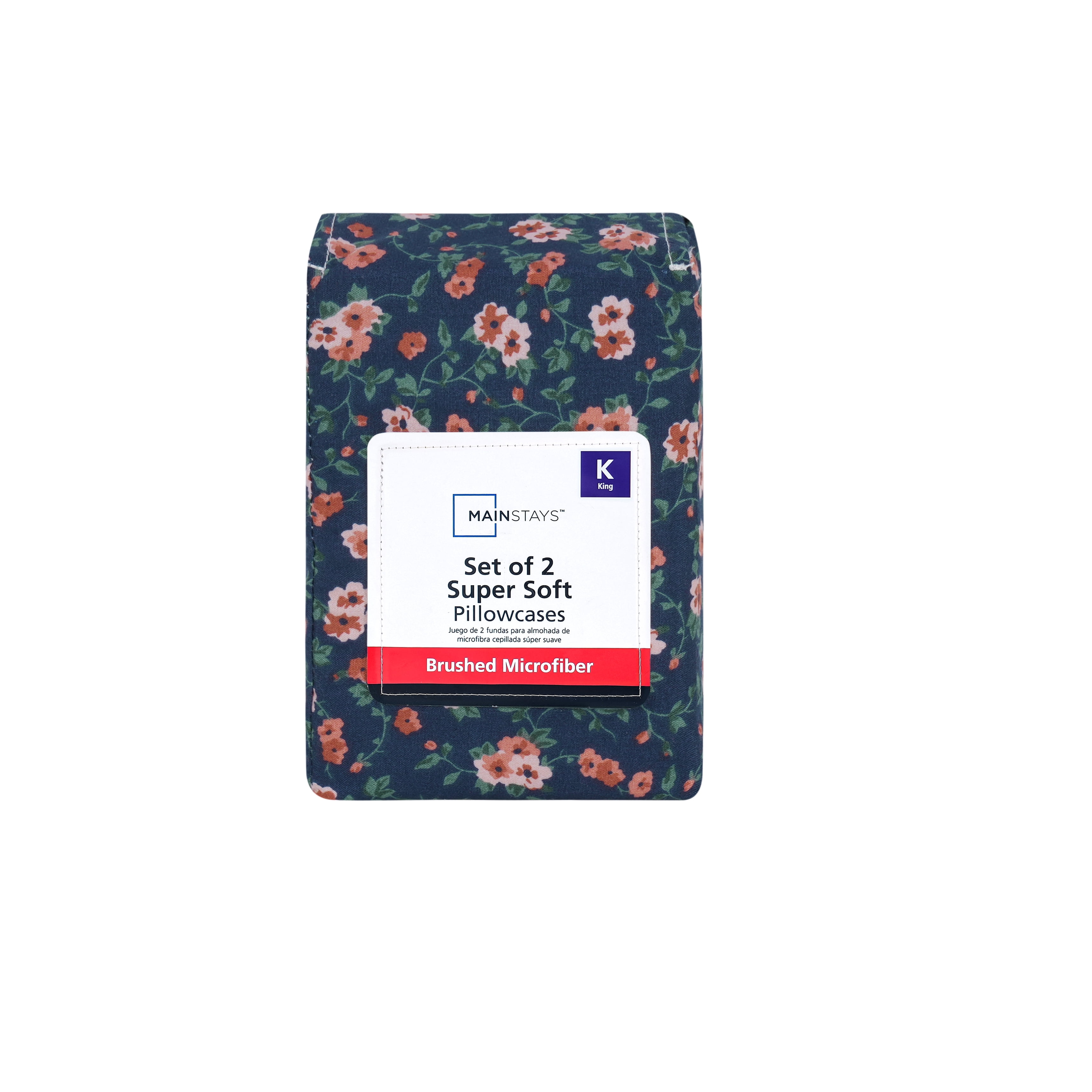 Mainstays Super Soft Brushed Microfiber Pillowcase Set, Blue Multi Floral, King, 2 Piece