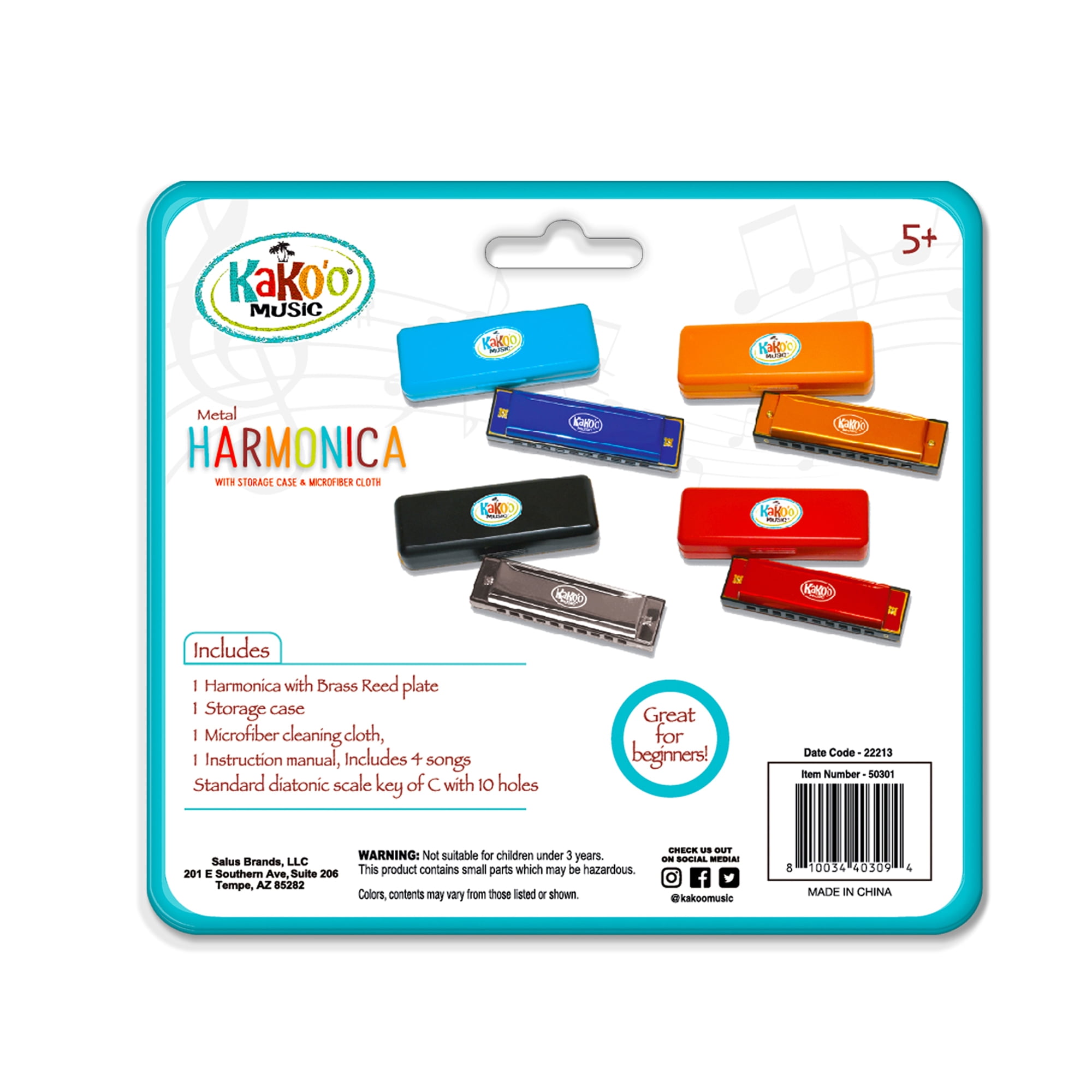 Kako'o: Classic 4" Metal Harmonica - Silver - w/ Storage Case - Standard Size in Scale of C With 10 Holes, Great for Beginners, Ages 5+