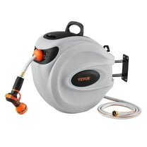 100ft Retractable Hose Reel - 1/2" Wall-Mounted Auto Rewind System with 9-Pattern Nozzle & 180° Swivel