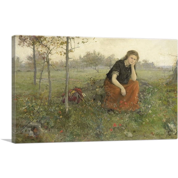 ARTCANVAS Pensive Girl In Meadow Canvas Art Print by John Macallan Swan - Size: 12" x 8" (0.75" Deep)