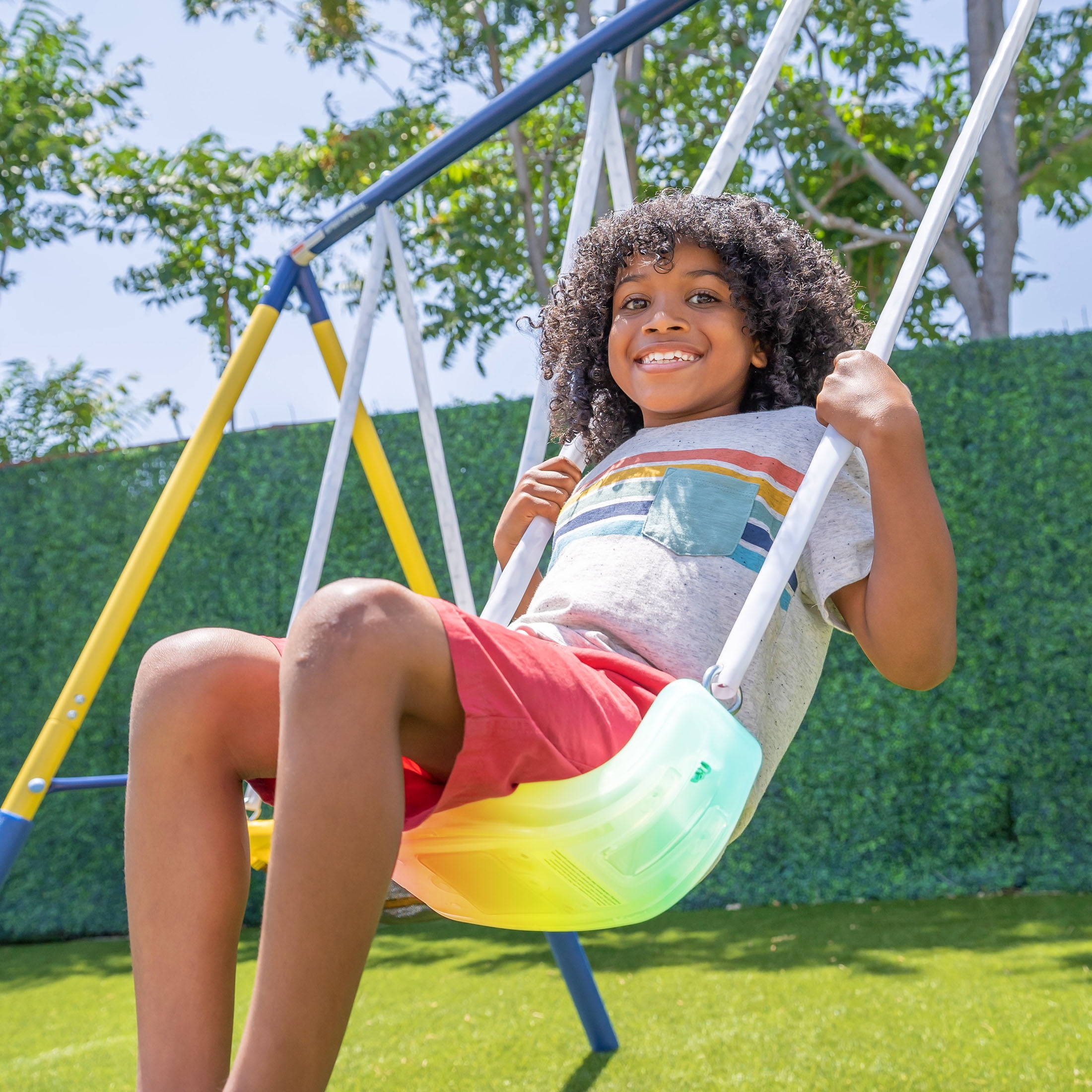 Sportspower Starlight Metal Swing Set with 2 LED Swings, Saucer Swing, Lifetime Warranty on Slide, and Bonus Anchor Kit, for Kids Aged 3-8