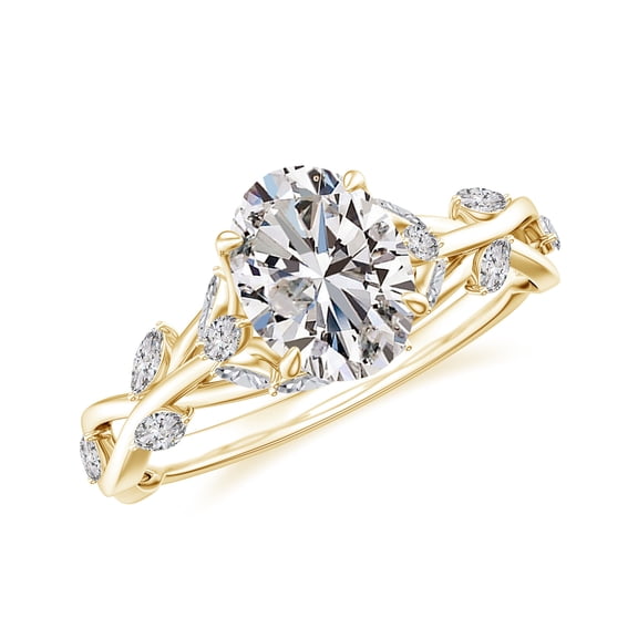 Vine Art Leaf Style Moissanite Ring Oval Shaped Diamond Engagement Ring in Sterling Silver/ Yellow Gold Plated Engraved Promise Wedding Band Ring April Birthstone Jewelry, Ring Size 5