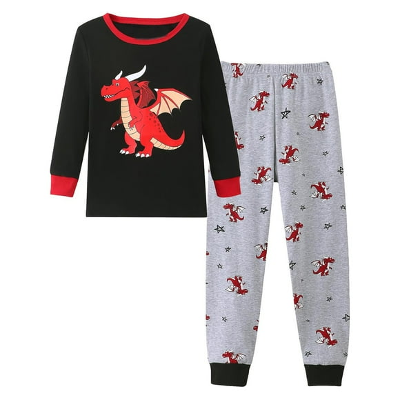 XDZJLR Pyjama pour Enfants Tout-Petits Garçons Pyjama Filles Motif Dessin Animé Pantalon Ensemble 2 Pcs Pyjama Manches Longues Ensemble de Vêtements Tenues Pyjama Tenue de Nuit Noir 9-10 Ans