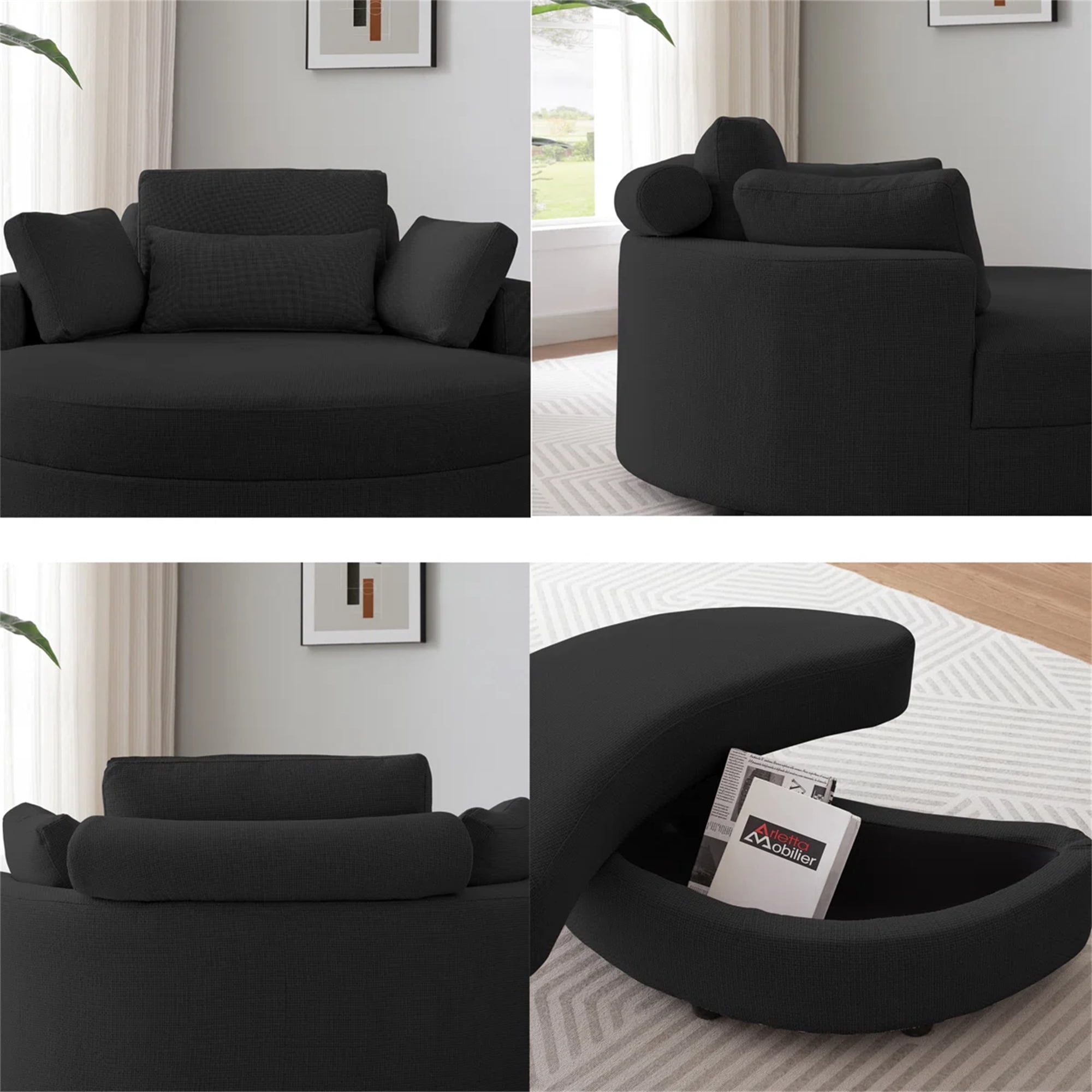 Aukfa 51"W Oversized Barrel Chair Accent Chair with Ottoman for Living Room Bedroom, Linen, Black