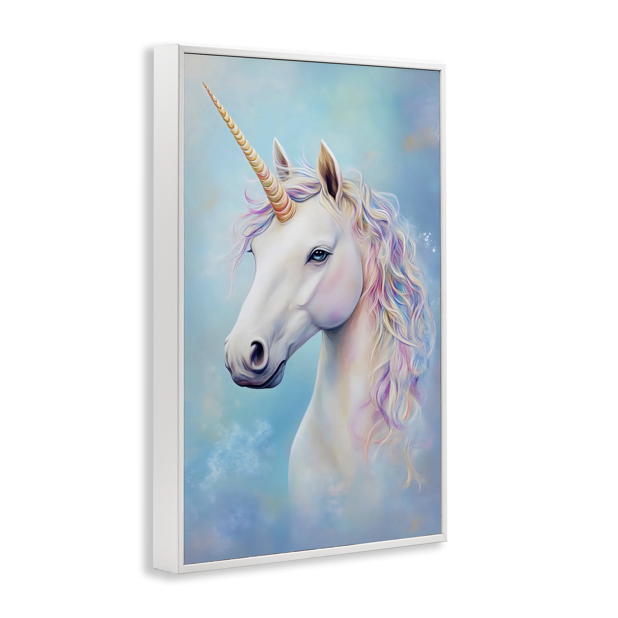 Stupell Industries White Unicorn on Blue White Framed Giclee Art, design by Creative Studio