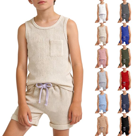 Shadoumai Boys Summer Outfits Size 12 Crewneck Letter Print Short Sleeved Tops and Shorts Soft Shorts Set 2 Piece Outfit Kids Clothes 2 Piece Outfits