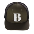 thumbnail image 2 of Daxton Baseball Trucker Hat 3D Capital Alphabet Letters Structured Mid Profile Cap, Olive Black Hat, White Letter B, 2 of 2
