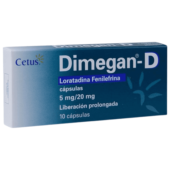 Loratadina / Fenilefrina Dimegan D 5 mg / 20 mg 10 cápsulas