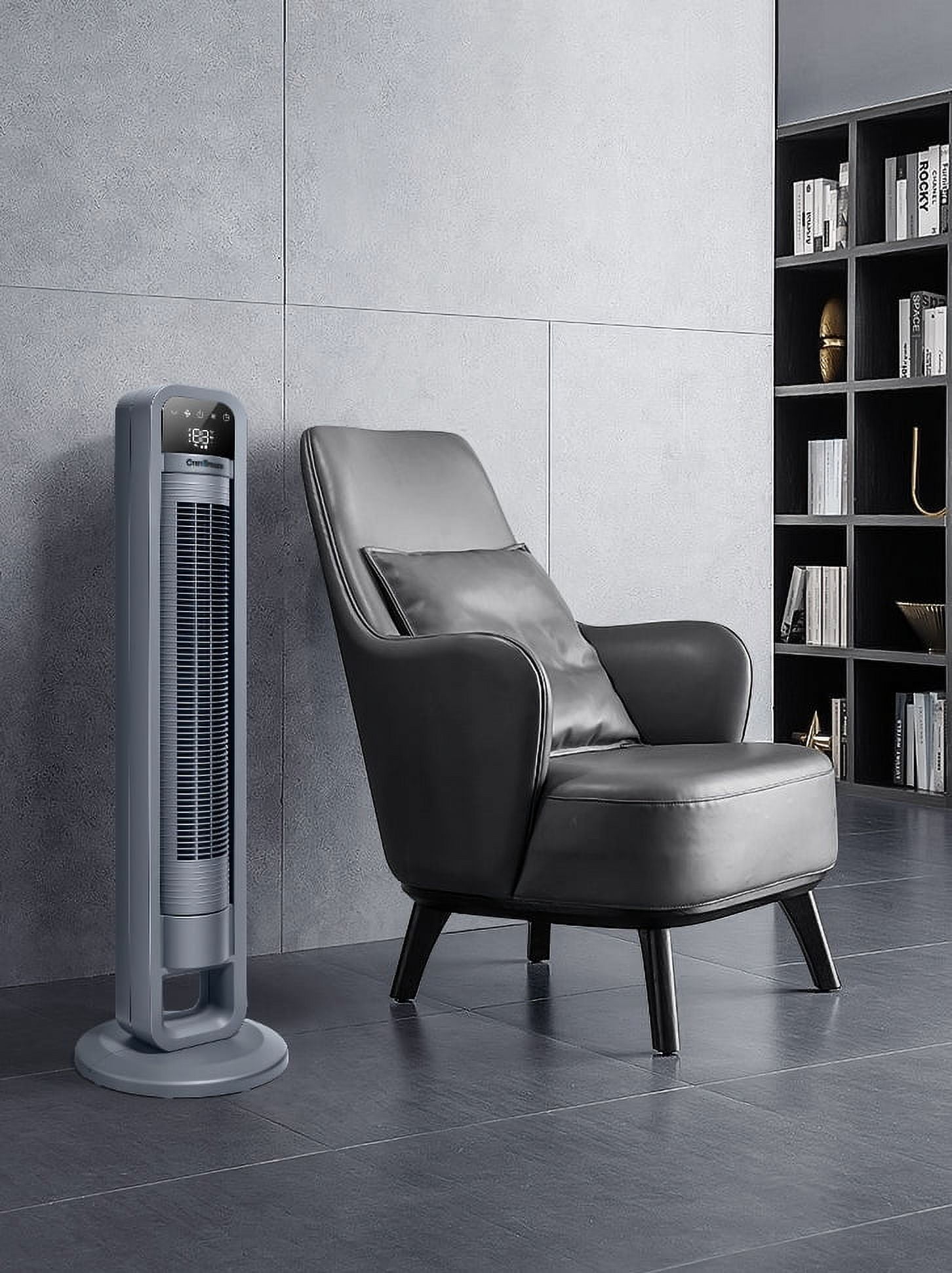Omnibreeze 38" Tower Fan, 90 Oscillating Fan, Large LED Display, Fan with Remote, 4 Speeds, Quiet, 12H Timer,Gray