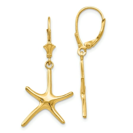 14k Yellow Gold Dancing Starfish 1of2 Leverback Earrings Lever Back Animal Sea Life