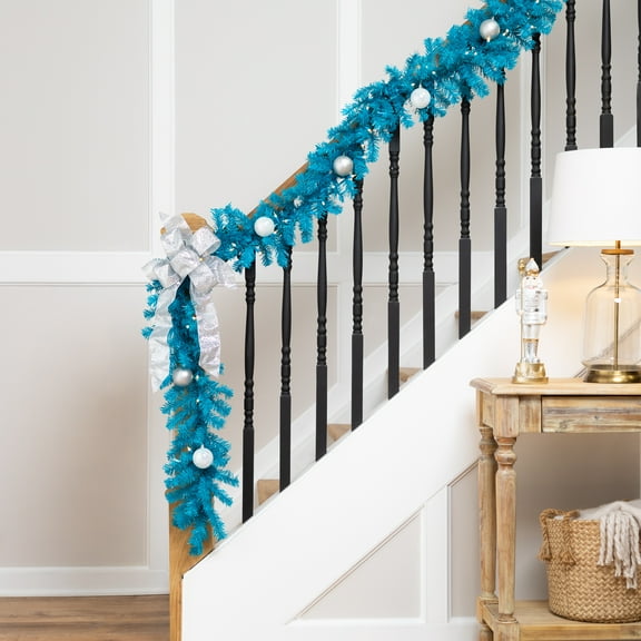 Northlight Pre-Lit Artificial Pine Christmas Garland - 9' - Turquois Blue - Clear Lights