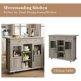 thumbnail image 4 of Rolling Kitchen Island Cart with Storage, Foldable Drop Leaf Top, 2 Glass-Door Cabinets, 2 Large Drawers, Spice Rack & Towel Bar, Mobile Kitchen Cart on Lockable Wheels, Grey, 4 of 7