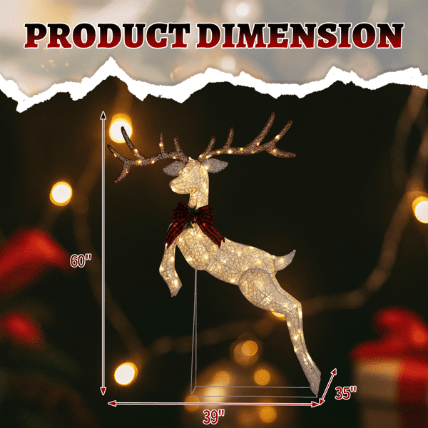 Alvantor 5 ft Lighted Jumping Reindeer Christmas Decoration, 100 Warm White LEDs, Indoor and Outdoor Display