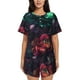 thumbnail image 1 of Fotbe Red And Green Carnation Conjunto de Pijama Estampado para Mujer, 2 Piezas, Ropa de Dormir con Camiseta de Manga Corta y Shorts Suaves-Medium, 1 of 6