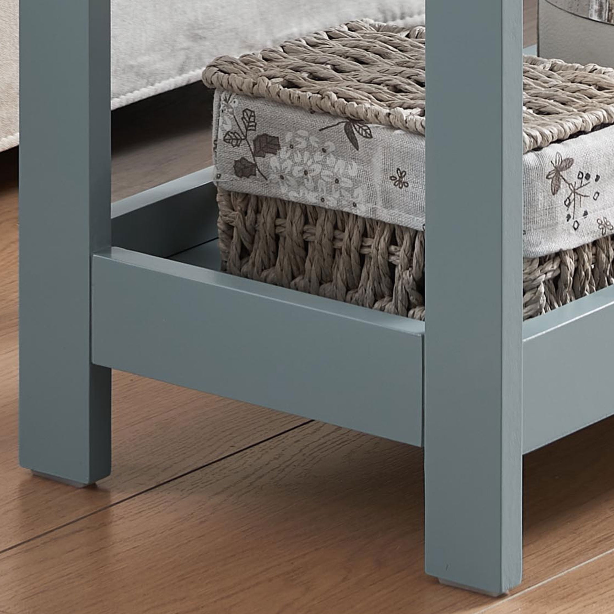 Kings Brand Furniture - Slim Wood Side End Table with Storage Shelves & Pull-Out Tray, Nightstand for Bedroom, Living Room, Ice Blue