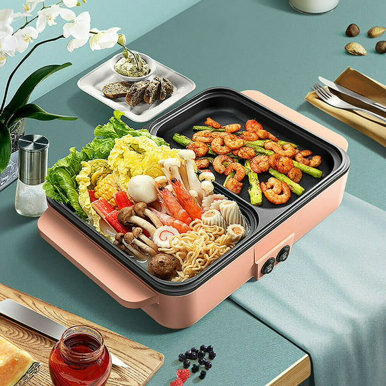 US Plug Multi Functional Household 2-in-1Electric Oven, Hot Pot Barbecue  Pan And Hot Pot, Multi-function Teppanyaki Barbecue Pan Twist Temperature  Con