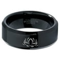thumbnail image 2 of Tungsten Indian Lotus Nelumbo Nucifera Sacred Flower Band Ring 8mm Men Women Comfort Fit Black Beveled Edge Polished, 2 of 4