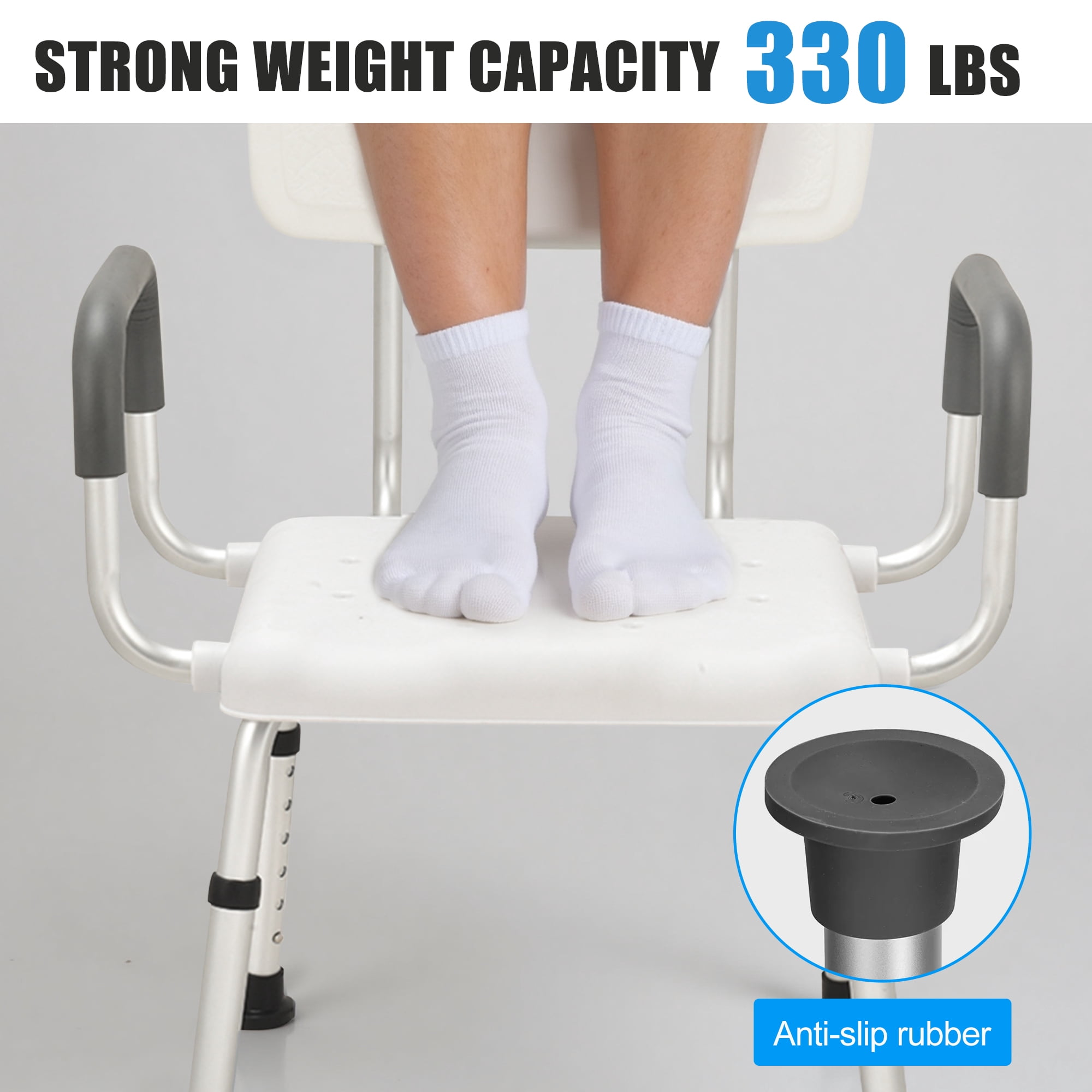 GARITIN Shower Chairs for Bathtub, Bath Stool with Back and Arms, Adjustable Shower Seat with Nonslip Feet, Shower Benchs for Inside Shower, Support up to 330Lbs