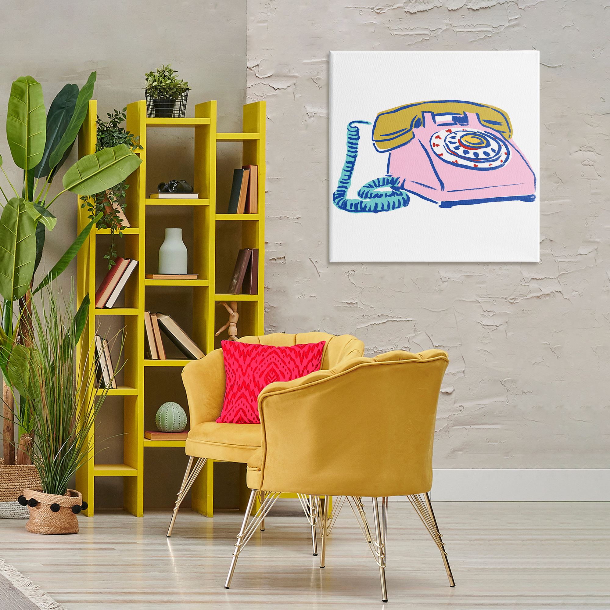 Stupell Industries Retro Rotary Telephone Novelty Painting Gallery Wrapped Canvas Art Print Wall Art, 30 x 30