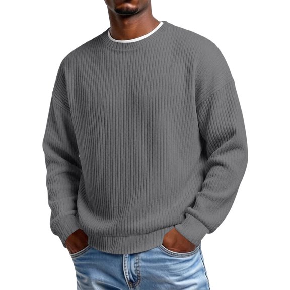 Rvwovn Men's Ribbed Crewneck Sweater Long Sleeve Thick Thermal Loose Fit Fall Winter Pullover Top