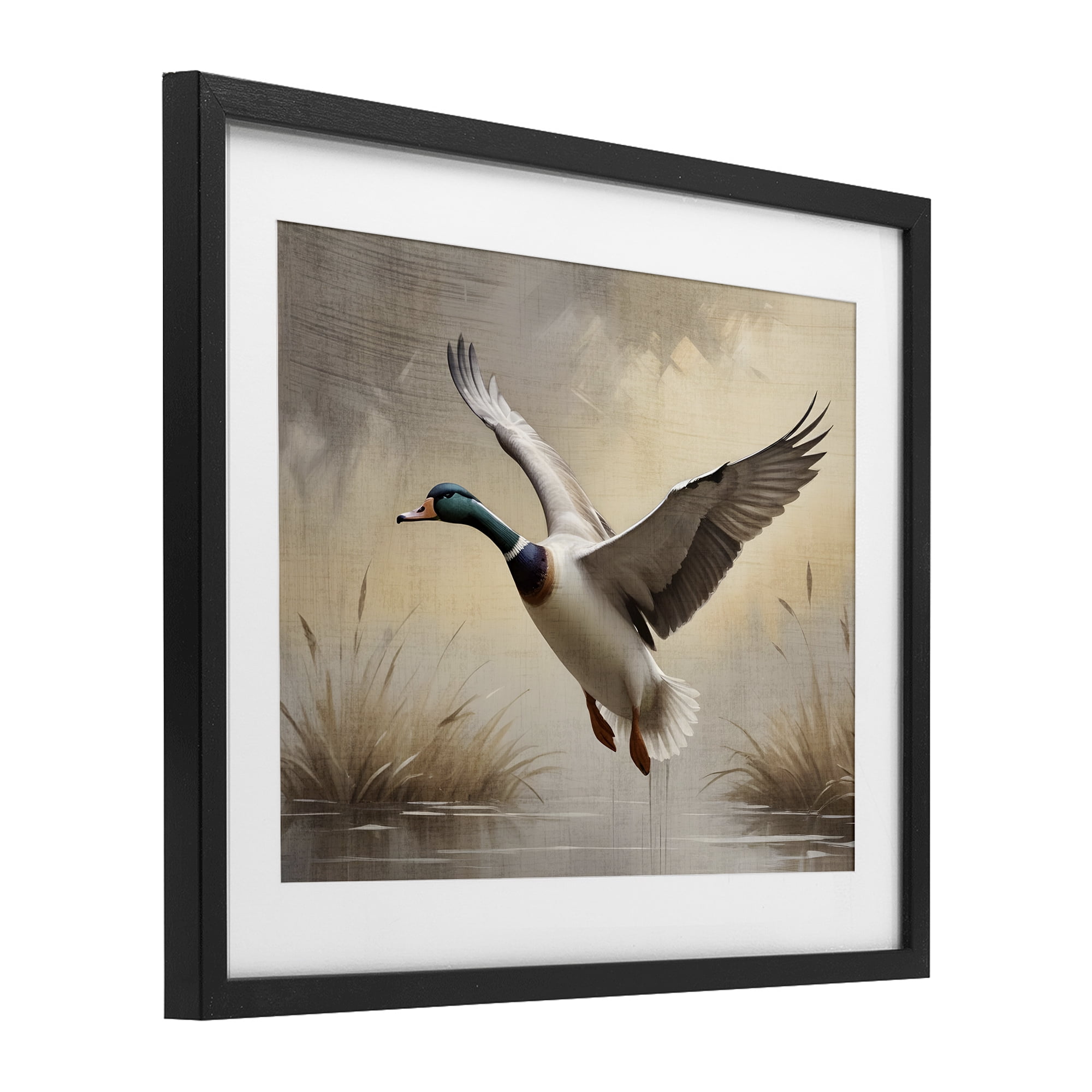 Stupell Industries Gliding Mallard over Wetlands Black Framed Print Under Glass, design by Susan Arnot