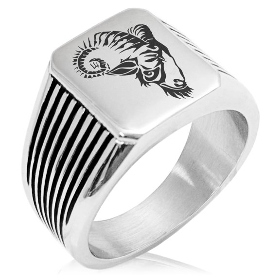 Stainless Steel Celestial Satyr Goat Needle Stripe Pattern Biker Style Polished Ring