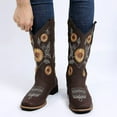 thumbnail image 6 of Aulpon Women's Sunflower Embroidered Western Mid-Calf Cowboy Boots, Low Heel Square Toe Brown, 7, 6 of 7