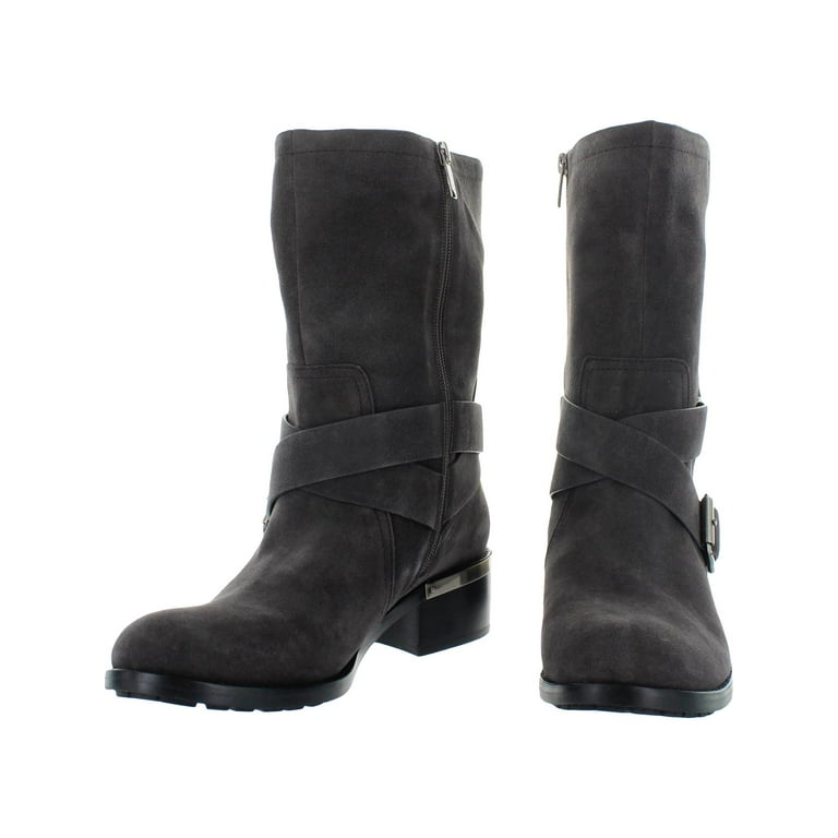 Vince Camuto Wethima Dark Grey Suede Fashion Mid Calf Buckle Moto Boots Dark Slate 10 Walmart