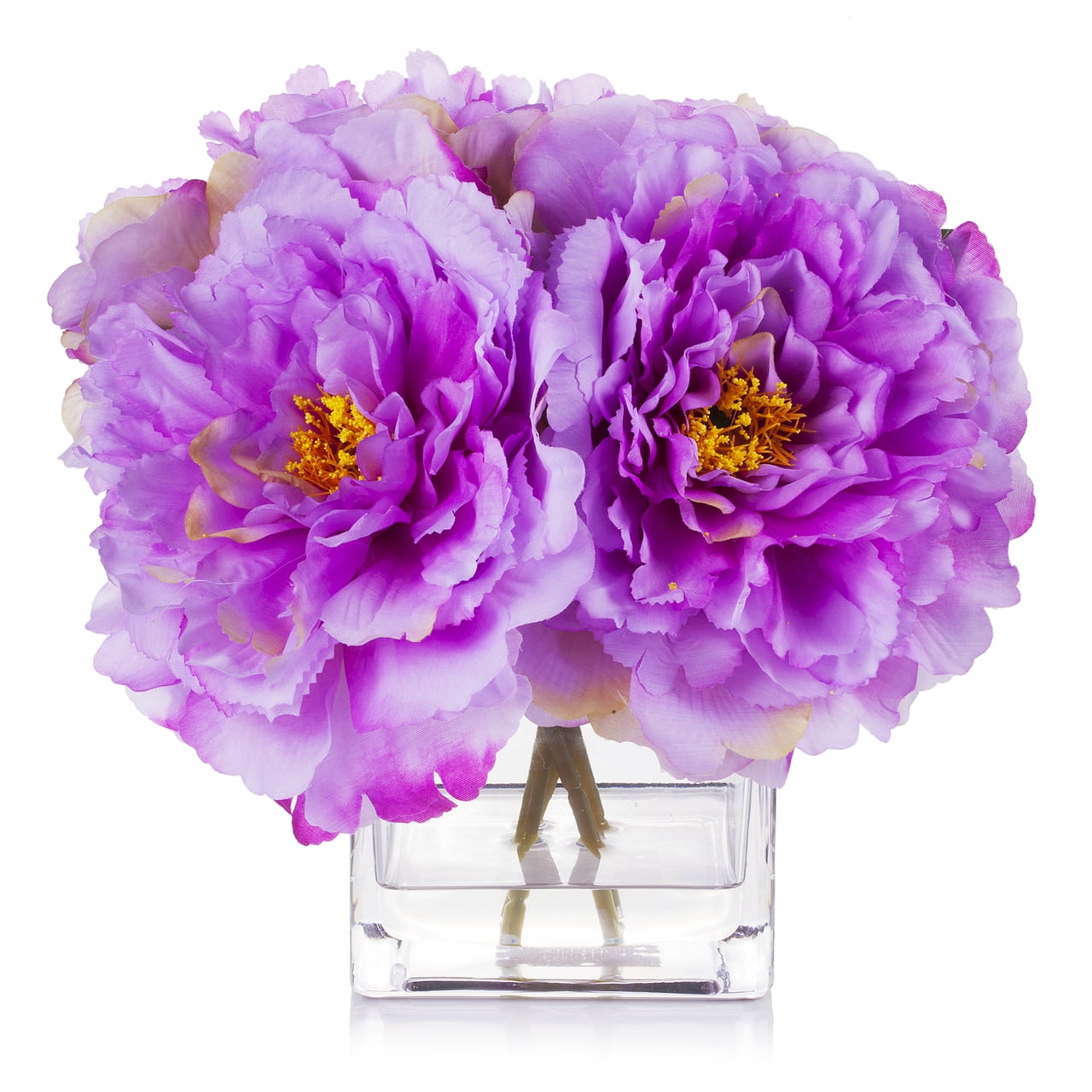 Enova Home Artificial Silk Peony Fake Flowers Arrangement in Cube Glass