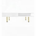 thumbnail image 5 of Exquisite High Gloss Coffee Table with 4 Golden Legs and 2 Small Drawers for Living Room - 2-Tier Square Center Table in White, 5 of 20