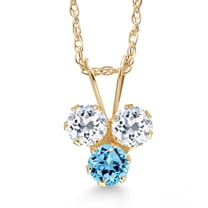 Gem Stone King 14K Yellow Gold White Topaz and Swiss Blue Topaz 3-Stone Pendant Necklace for Women (0.43 Cttw, Gemstone November Birthstone, Round 3MM, 18 inch Chain)