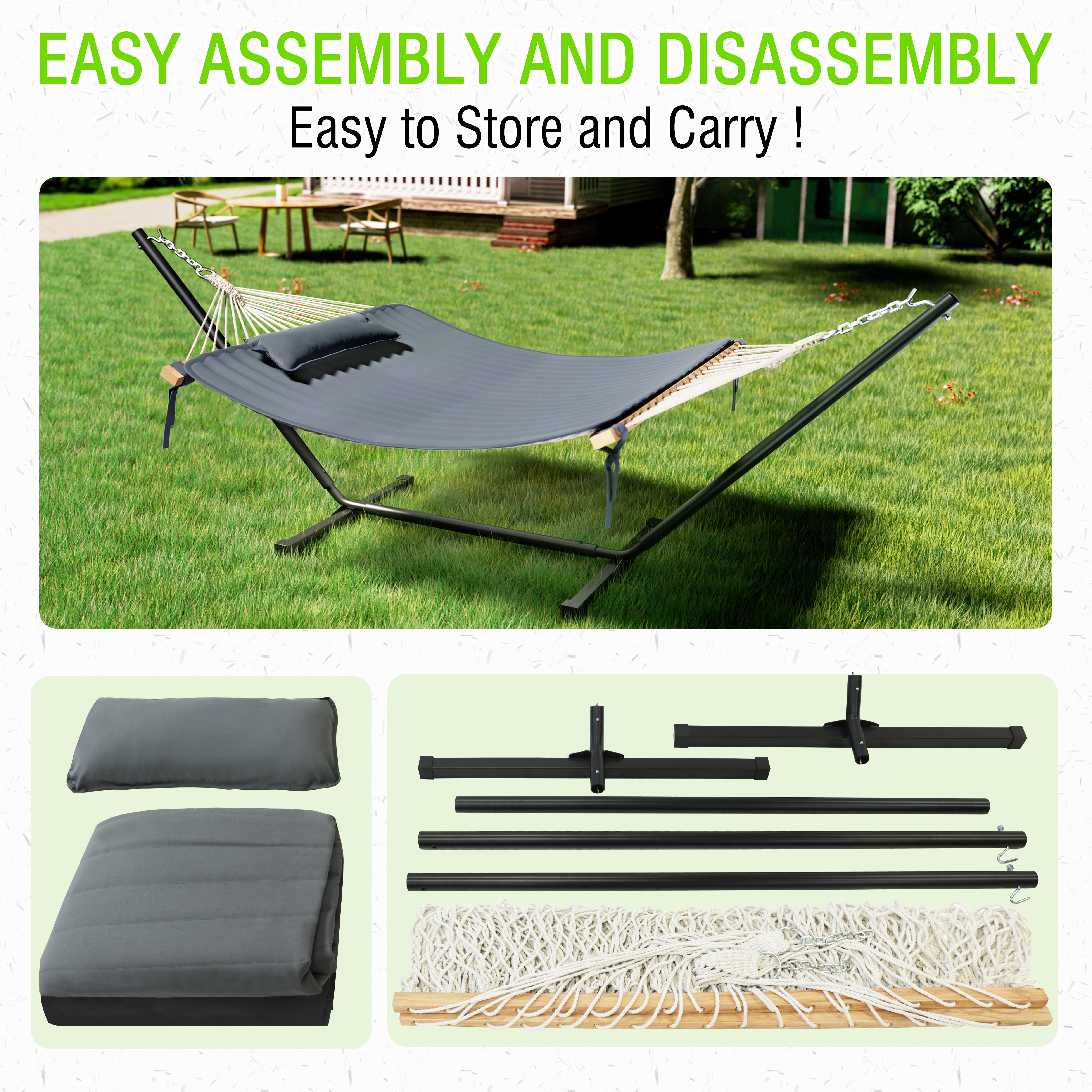 VEIKOUS 450LB Capacity Hammock W/ Metal Stand, Detachable Pillow and Pad for Outdoor, Gray