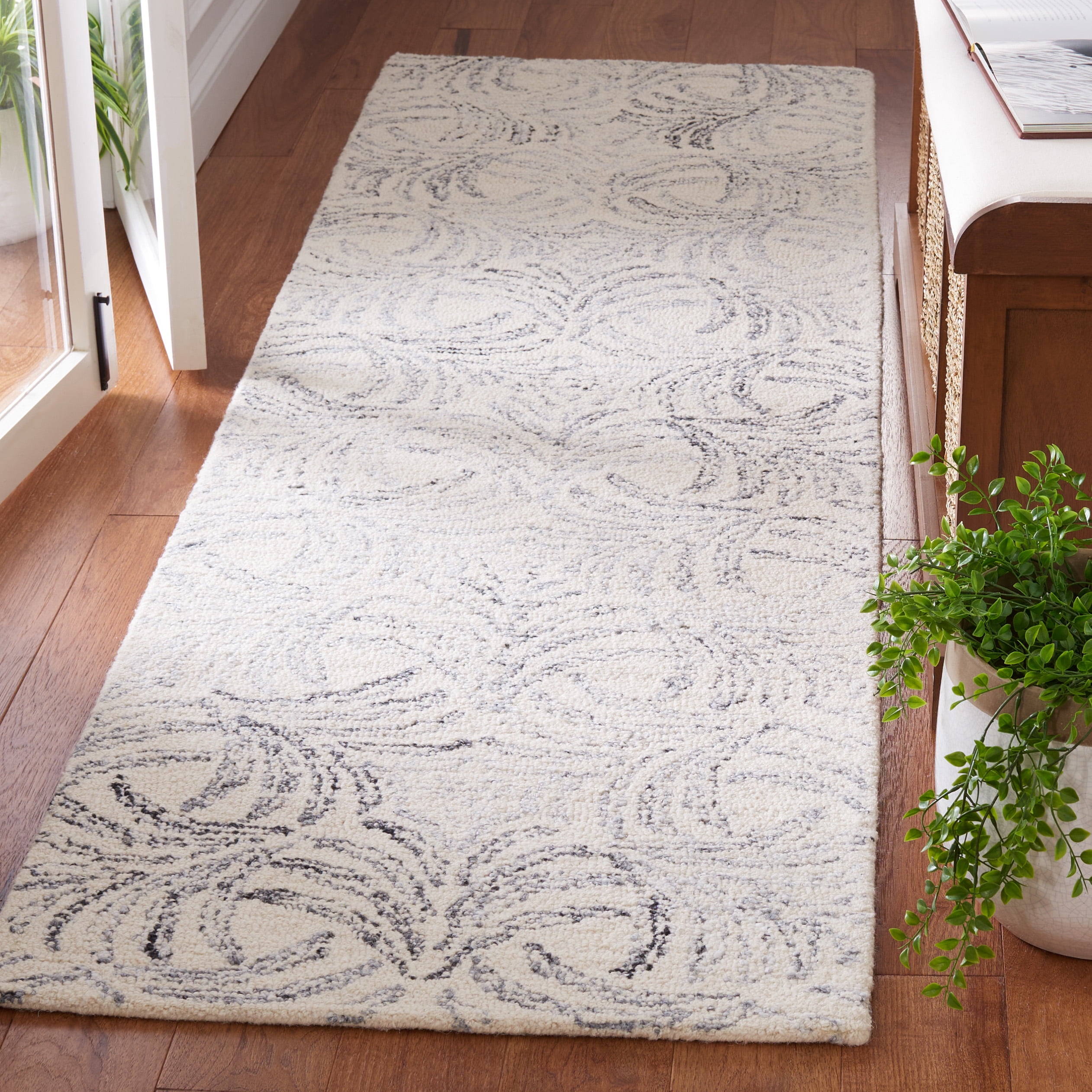 SAFAVIEH Jardin Thaddeus Leaves Runner Rug, Ivory/Gray, 2'3" x 8'