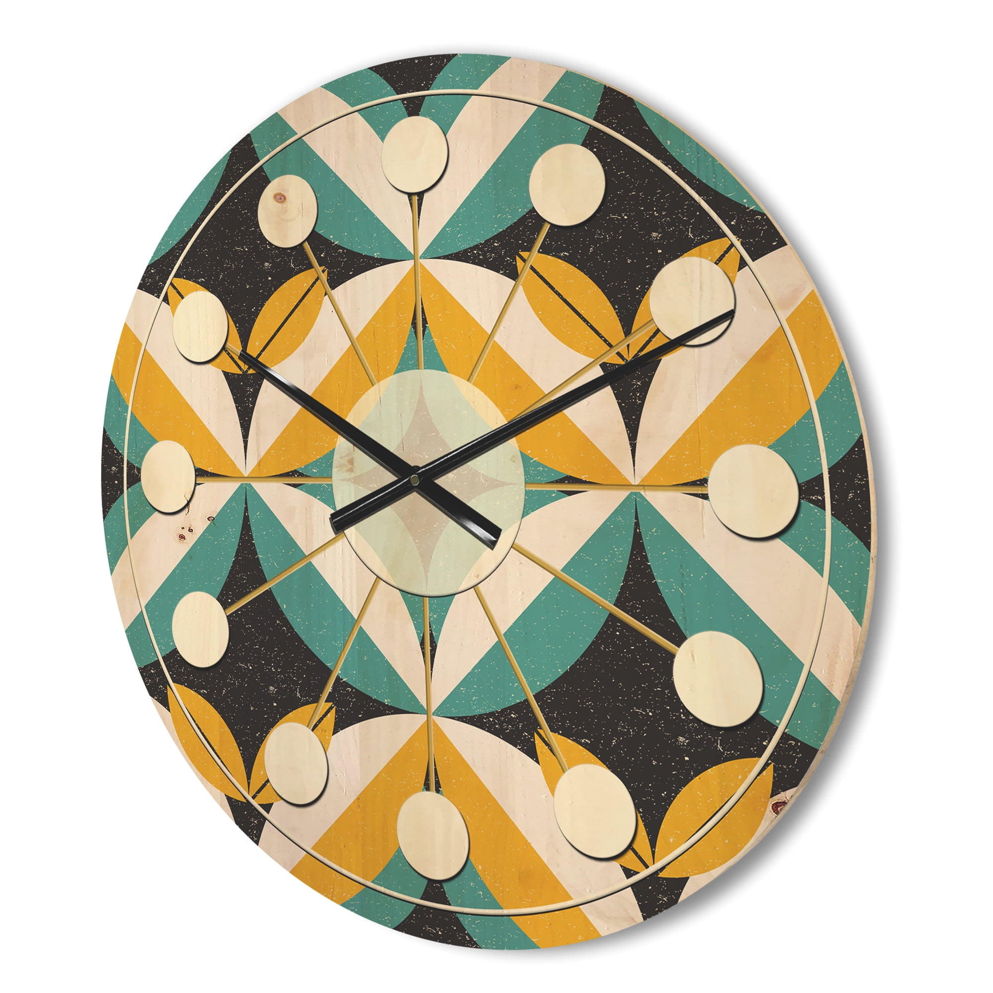 Designart 'Abstract Retro Design VII' Mid-Century Modern Wood Wall Clock