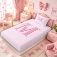 thumbnail image 5 of Meiyoeat Lovely Bow Letter M Twin Sheet Sets 3pcs for Girls Teens, Gentle Stripe Bedding, Light Pink White, 5 of 6