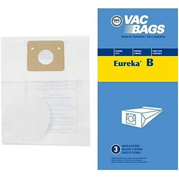 DVC Paper Replacement Vacuum Bags and Vacuum Filters Type B Fit Eureka PowerTeam Canister Series 1600, 1700, 1800, 3500, 3700 | 3 Vacuum Bags and 3 Filters