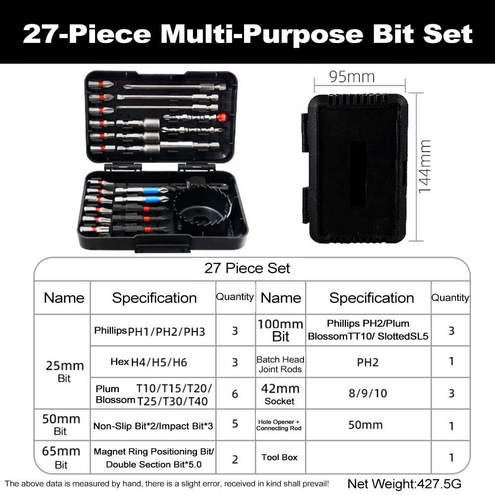 27 PCS Drill Bit Set Impact Driver Bits and Screwdriver Bits Set for Screw Driving and Wood Metal Cement Drilling with Storage Case