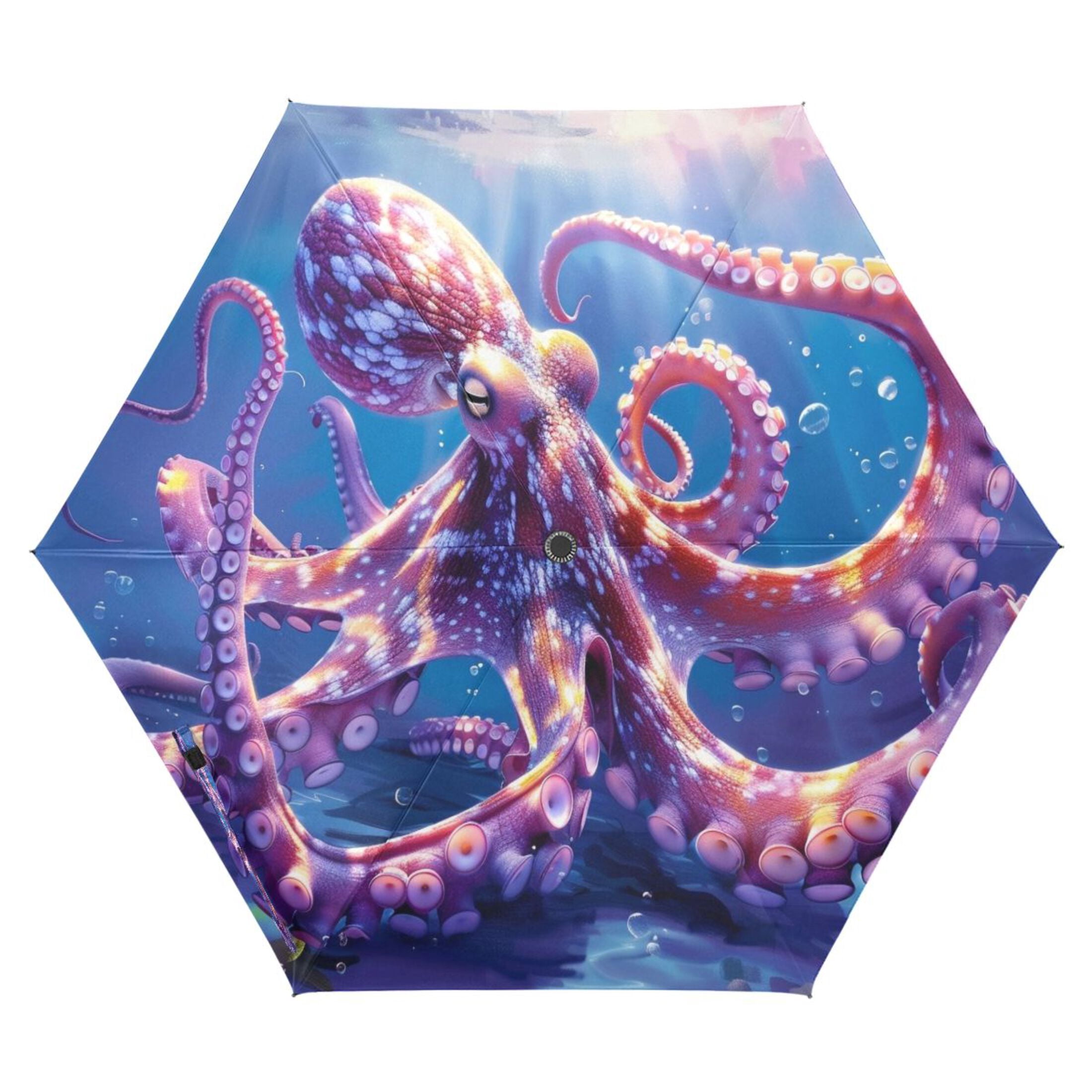 Underwater Octopus Compact Sun Umbrella Windproof Travel Umbrellas for Rain Strong Portable UV Protection