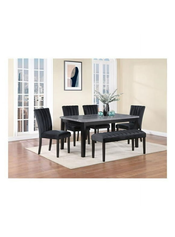Global Furniture USA D8685 Black Velvet Channeled Bench