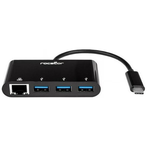 Rocstor Premium USB-C to USB-A(3.0) 3 Port Hub with Gigabit Ethernet - USB 3.0 Type C - External - 3 USB Port(s) - 1 Network (RJ-45) Port(s) - 3 USB 3.0 Port(s)