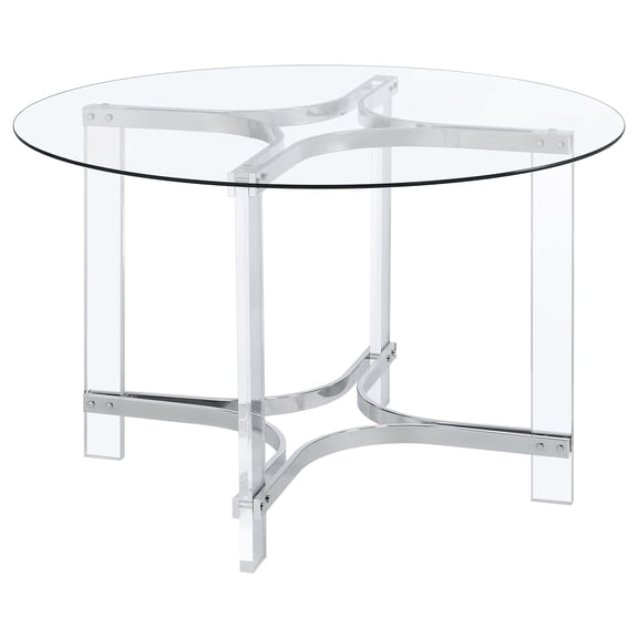 Keeling 47-inch Round Glass Top Acrylic Dining Table Chrome