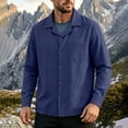 thumbnail image 4 of Lenpel Button down Shirts for Men Fall Solid Color Long Sleeve Collared Tops Loose Business Casual Work Shirts(Navy,Large), 4 of 7
