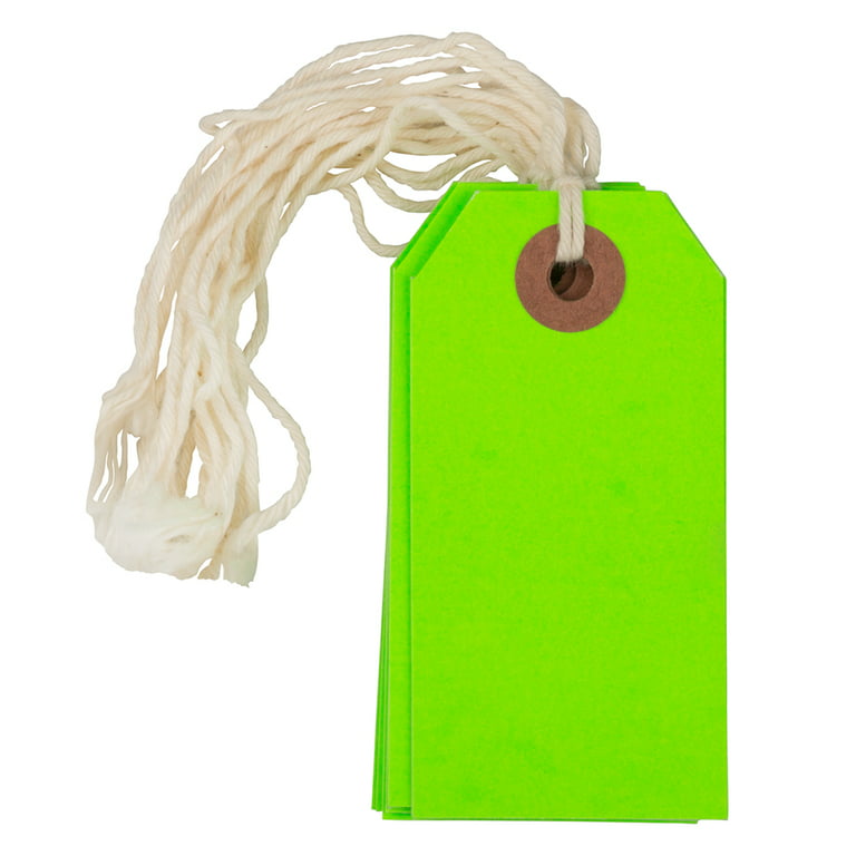 JAM Paper Small Neon Green Paper Gift Tags, with String 3.25 x 1.62 x 2  (100 Count)