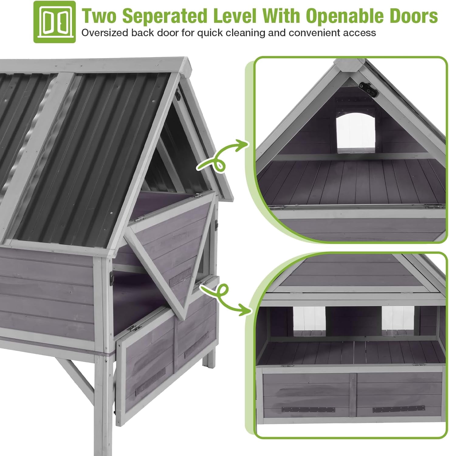 MEDEHOO Outdoor Cat House Weatherproof Feral Cat Shelter for Multiple Cats, 2-Story Independent Design with Escape-Friendly Doors and Spacious Porch