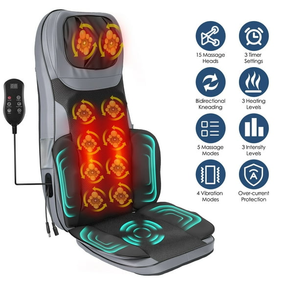Moclever Shiatsu Neck Back Massager with Heat, Full Body 3D Kneading Massage Chair Pad for Home, Grey