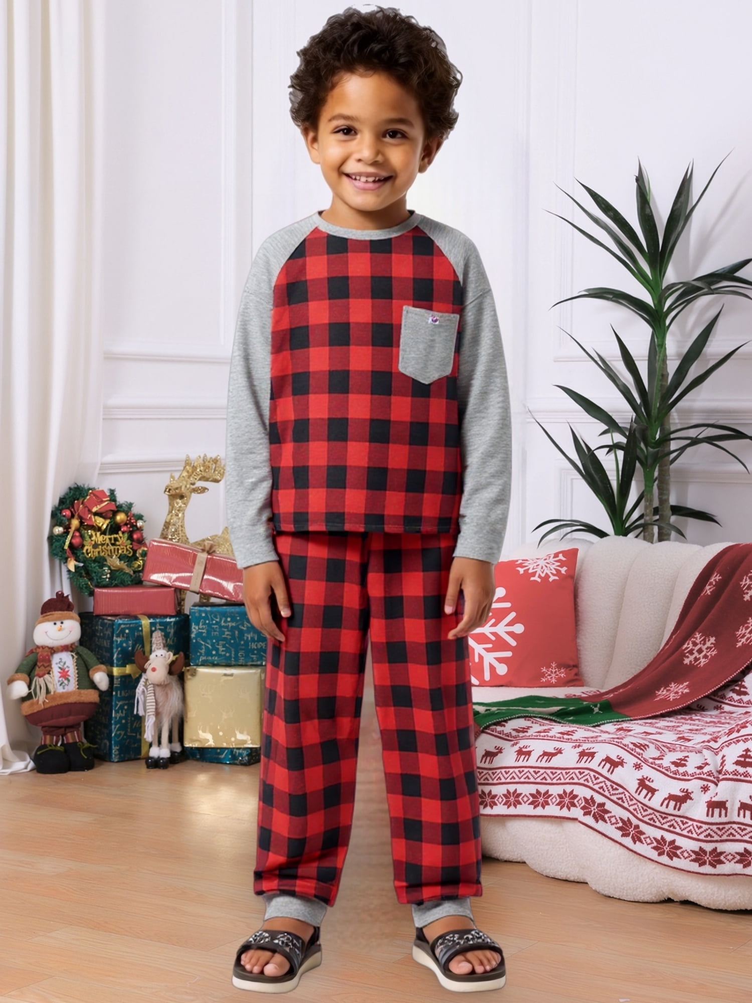 DARING DIVA Pajamas Christmas Plaid Long Sleeve Tee with Pants Family Pajama Sets XL Teen Red