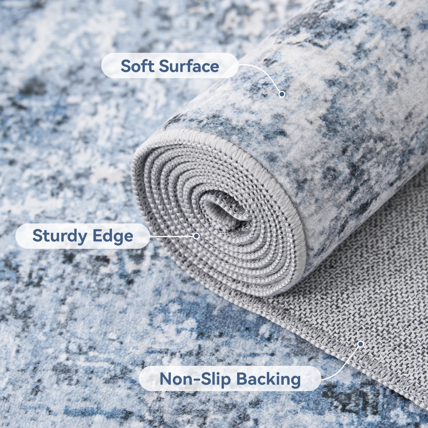 VUNATE 8'x10'Rugs for Living Room Washable Rugs Modern Abstract Area Rug Neutral Indoor Carpet Soft Rugs for Bedroom Office Dining Room Kitchen Laundry Room Accent Rug Modern Home Decor Blue