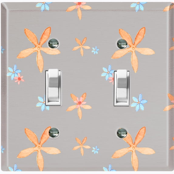 Metal Light Switch Wall Plate Outlet Cover (Colorful Flower Vintage Gray - Double Toggle)