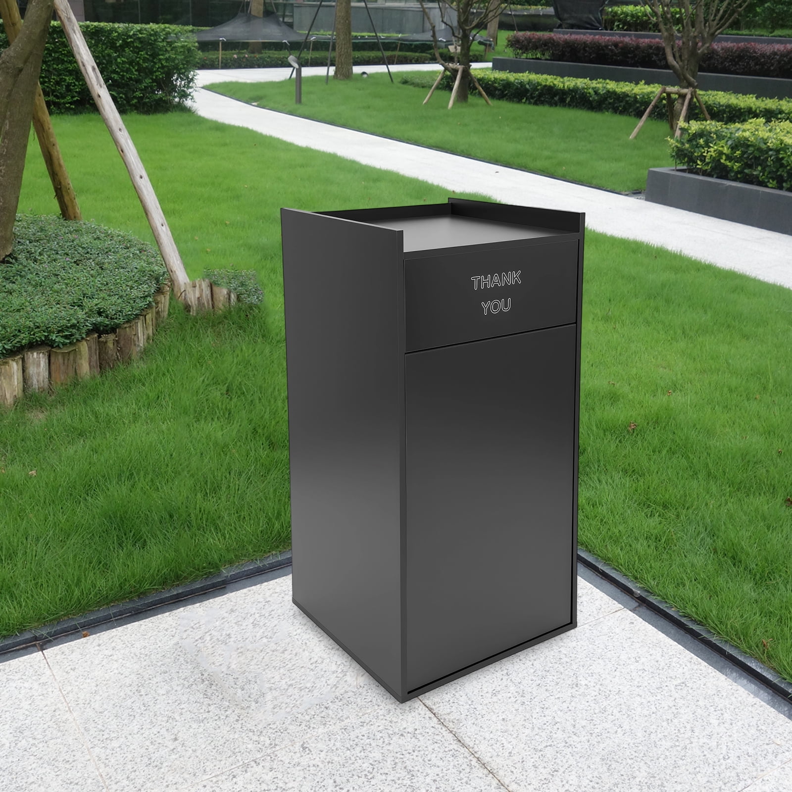 YIYIBYUS 30 Gallon Commercial Trash Can 110 Lbs Capacity, Modern Black Garbage Bin with Swing Door & Platform for Office, Food Court, Restaurant, Cafeteria