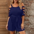 thumbnail image 2 of Women's Jumpsuit 2026 Summer Casual Plus Size Solid-Color Plus Size Bare Shoulder Laces Pocket Short Jumpsuit, 2 of 7